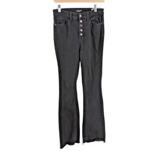 Judy Blue Button Fly Bootcut Jeans Womens 7/28 Black Raw Hem Stretch Denim